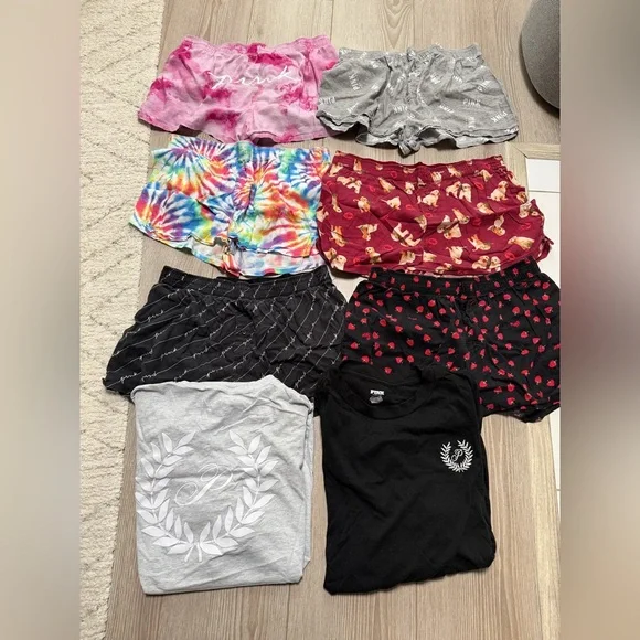 VS Pink sleep shorts and tees bundle - Picture 1 of 4